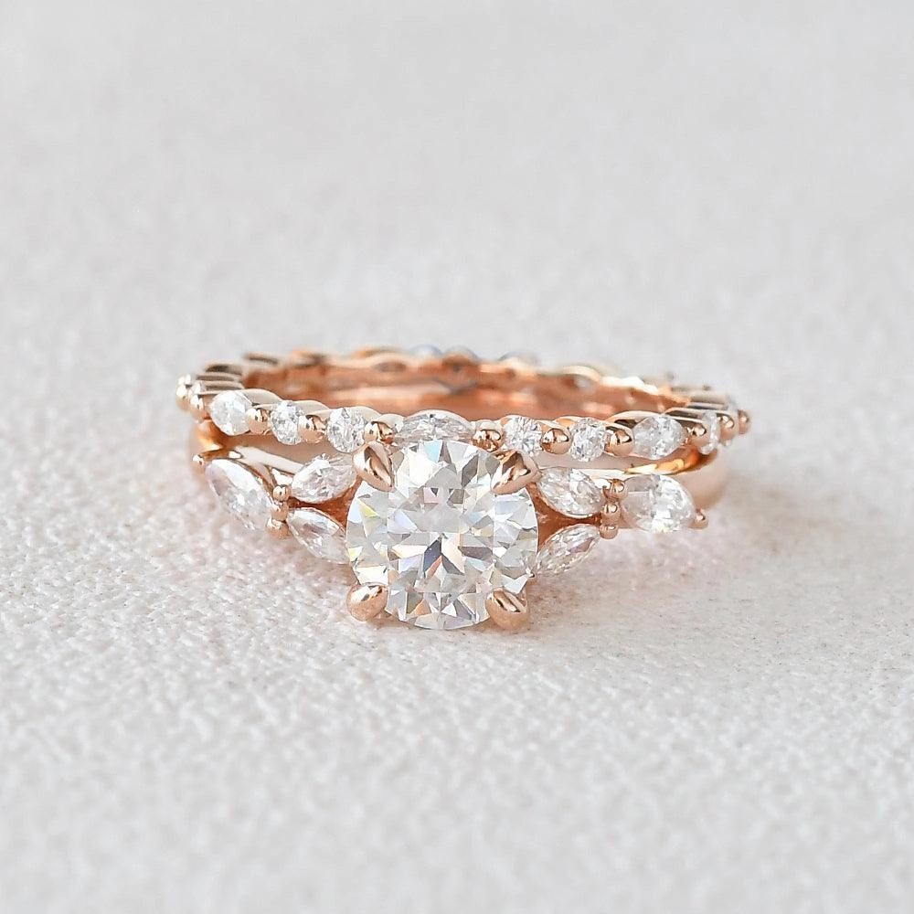 1.0ct Round Cut Moissanite Staccato Cluster Ring Set 2pcs Exquisite Edge Elegant Statement