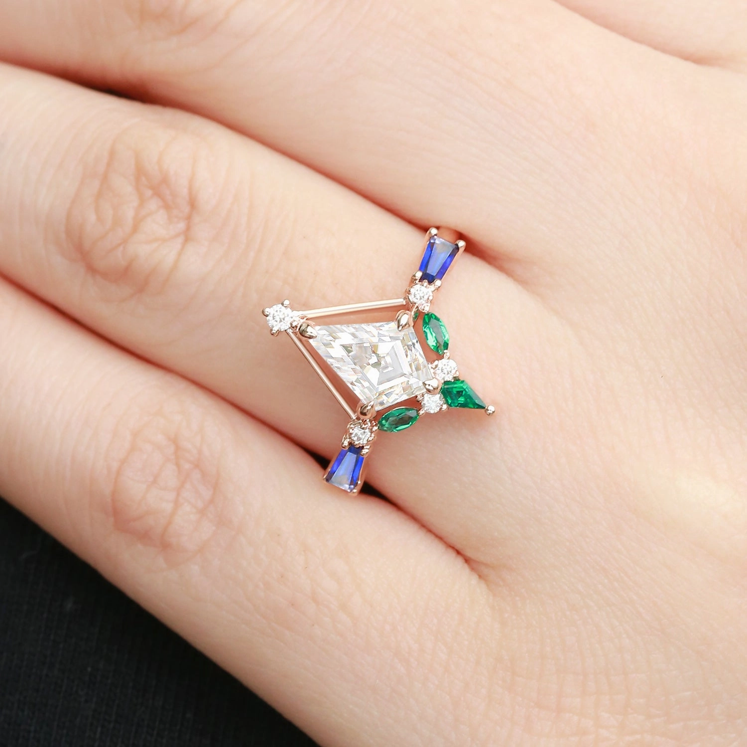 Unique Kite Cut Moissanite Curved Engagement Ring Brilliant Finish All Day Spark