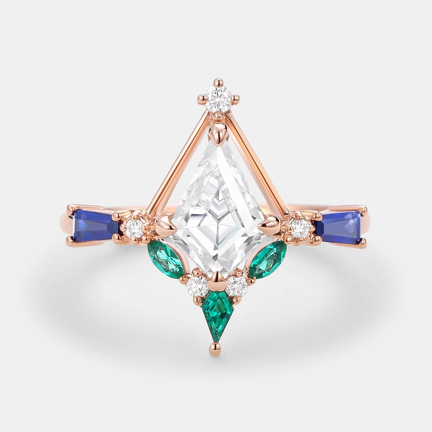 Polished Contour Fusion Form Unique Kite Cut Moissanite Curved Engagement Ring