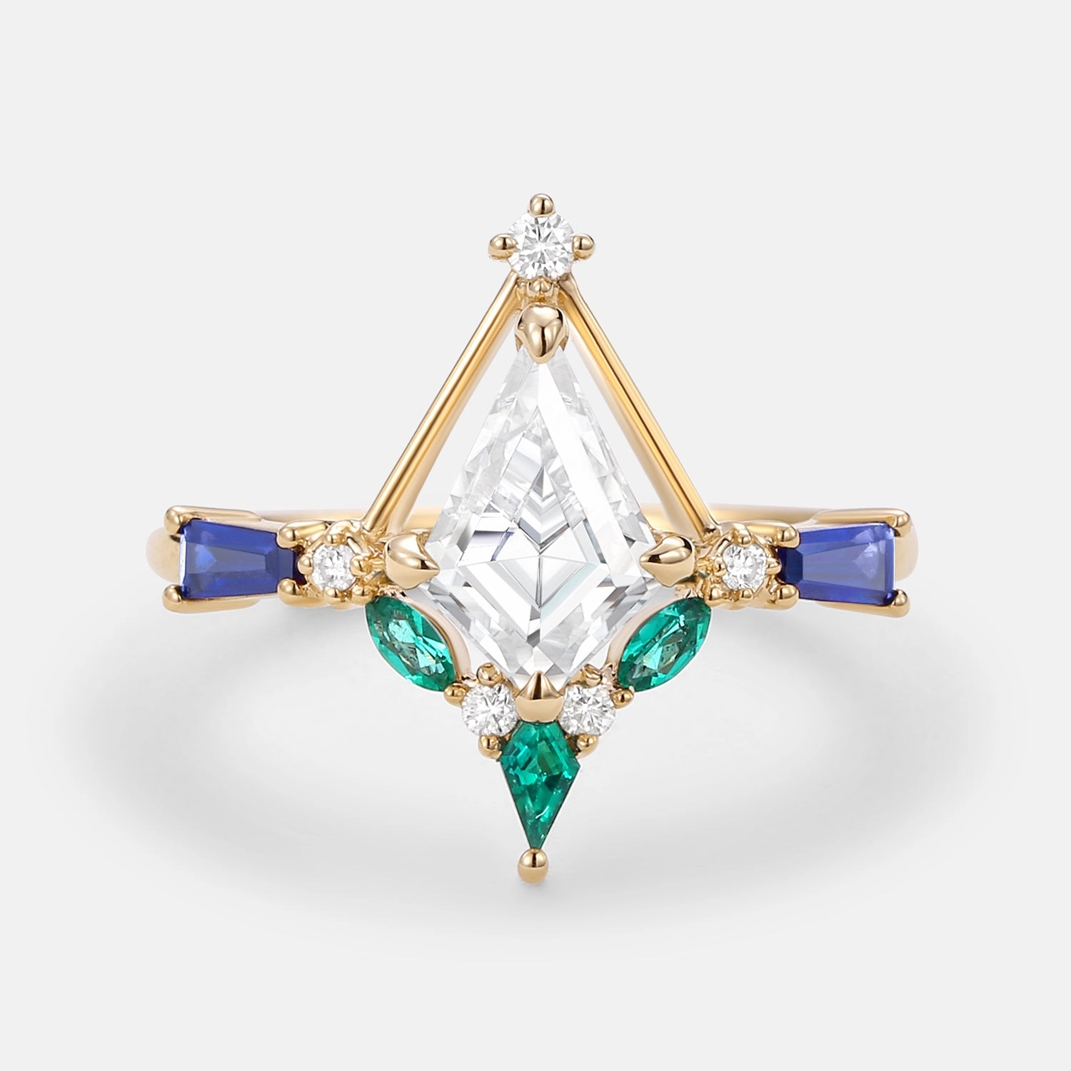 Unique Kite Cut Moissanite Curved Engagement Ring Delicate Piece