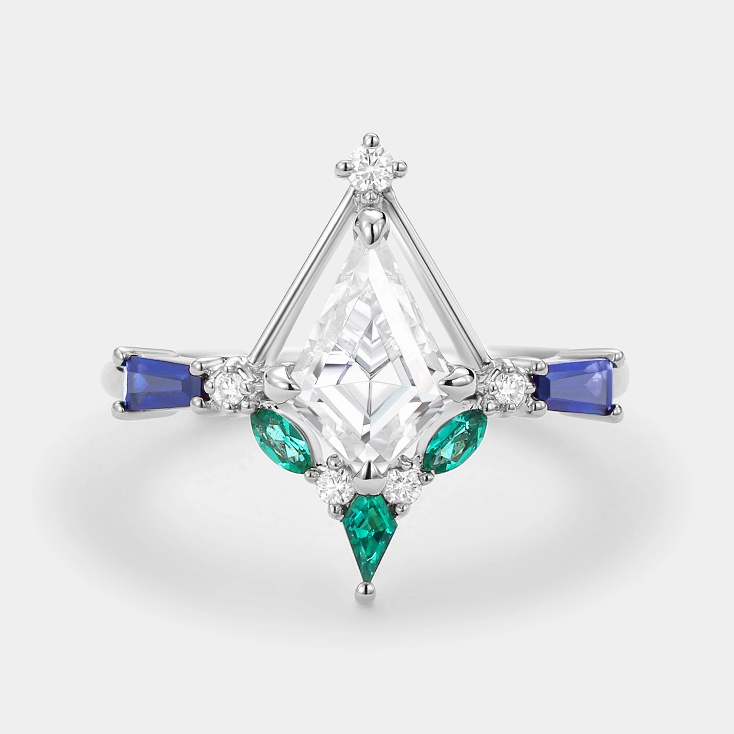 Premium Edge Radiant Style Unique Kite Cut Moissanite Curved Engagement Ring