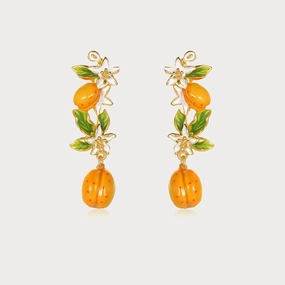 Golden Plum Blossom Dangling Earrings Delicate Shine Premium Feel