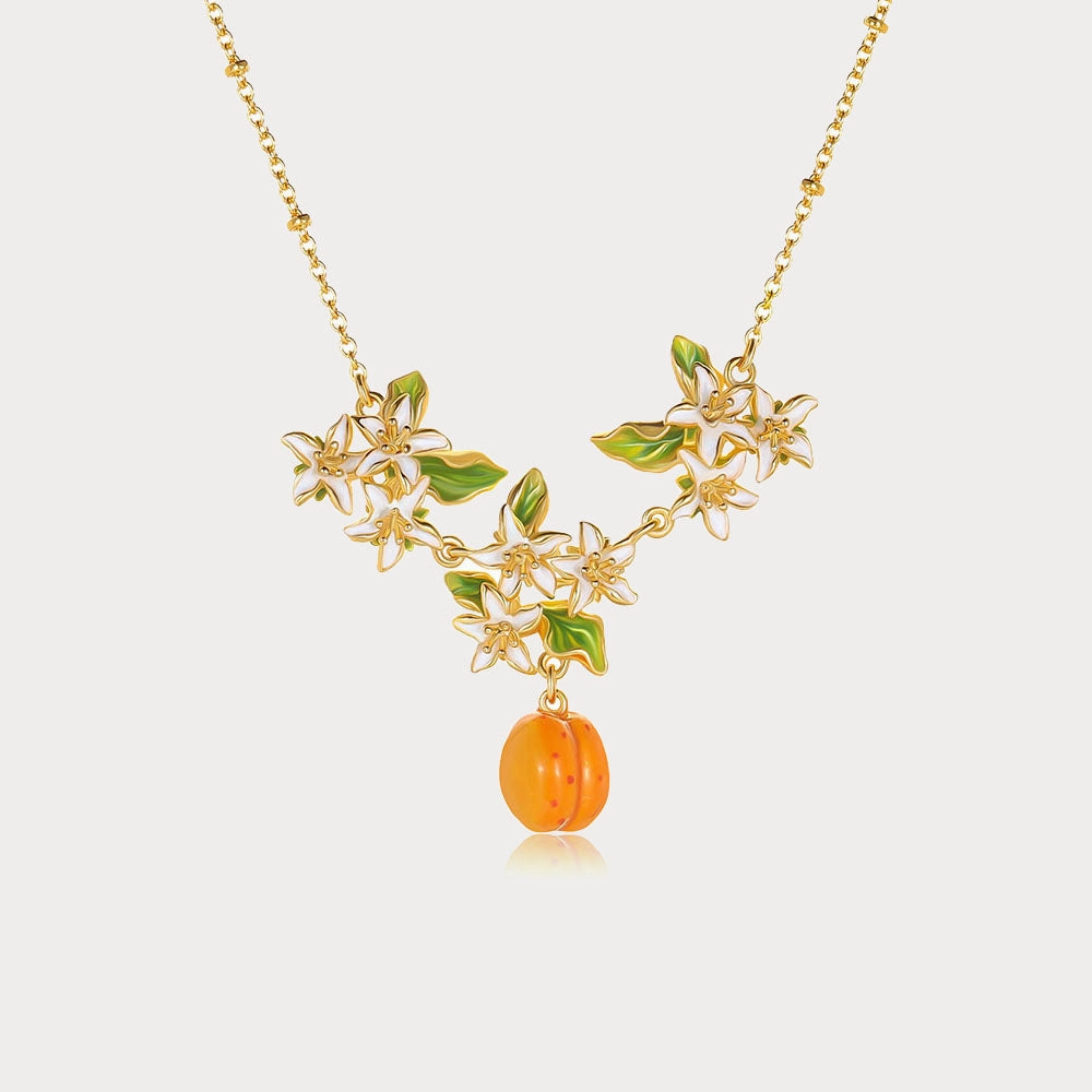 Golden Plum Blossom Pendant Necklace Sleek Texture