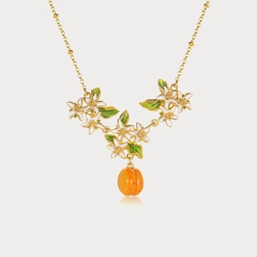 Golden Plum Blossom Pendant Necklace Sleek Texture