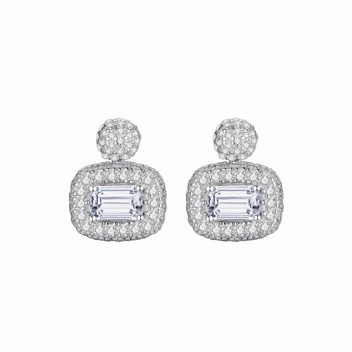 Emerald Cut Halo Extravagant Earrings | S925 | Moissanite Evening Outfit