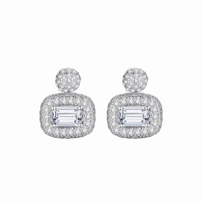 Emerald Cut Halo Extravagant Earrings | S925 | Moissanite High-Quality Piece