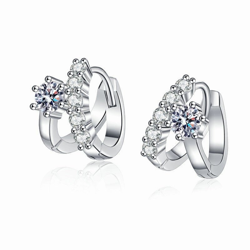 Moissanite Double Hoop Earrings | S925 Sterling Silver Polished Highlight Trendy Style