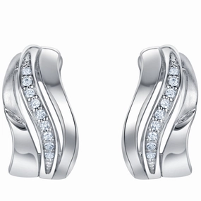 Sterling Silver Delicate Waves Huggie Hoop Earrings Lightweight Style