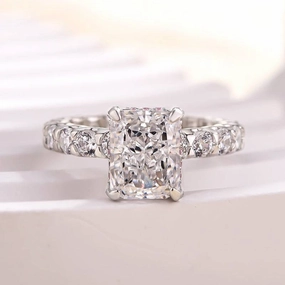 Glistening Look Louily Unique Crushed Ice Radiant Cut Engagement Ring For Women In Sterling Silver