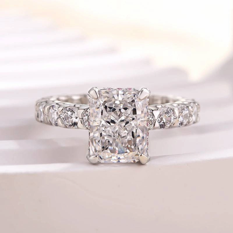 Elegant Shine Pieces Louily Unique Crushed Ice Radiant Cut Engagement Ring For Women In Sterling Silver