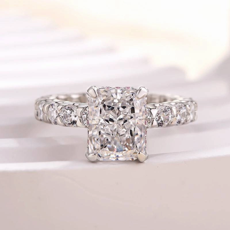 Glistening Look Louily Unique Crushed Ice Radiant Cut Engagement Ring For Women In Sterling Silver