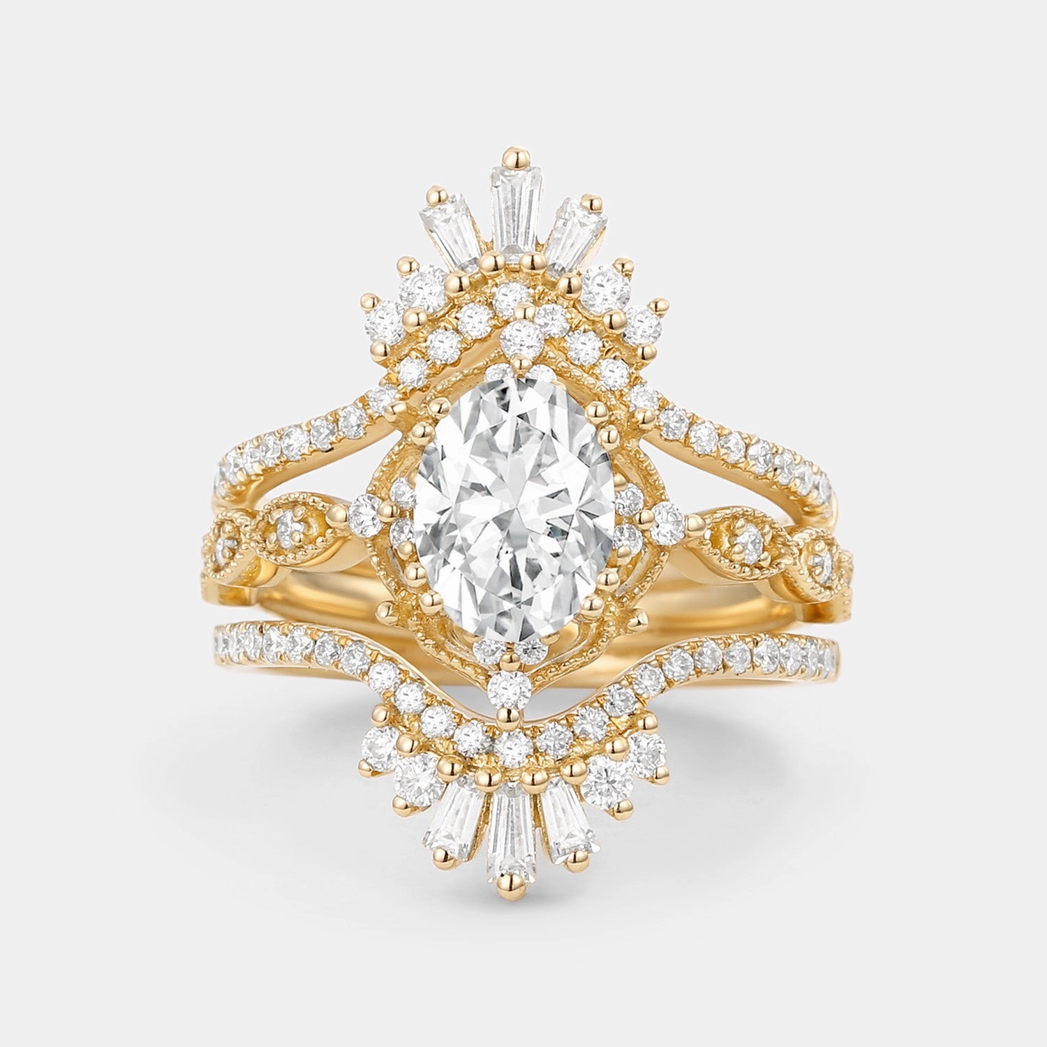 True Accent Casual Elegance Oval Cut Moissanite Cage Flower Ring Set 2pcs