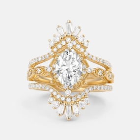 True Accent Casual Elegance Oval Cut Moissanite Cage Flower Ring Set 2pcs