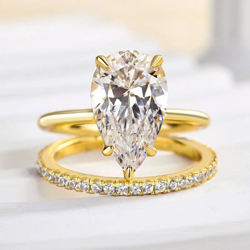 Louily Excellent 3.5Ct Pear Cut Wedding Ring Set In Sterling Silver Date Style