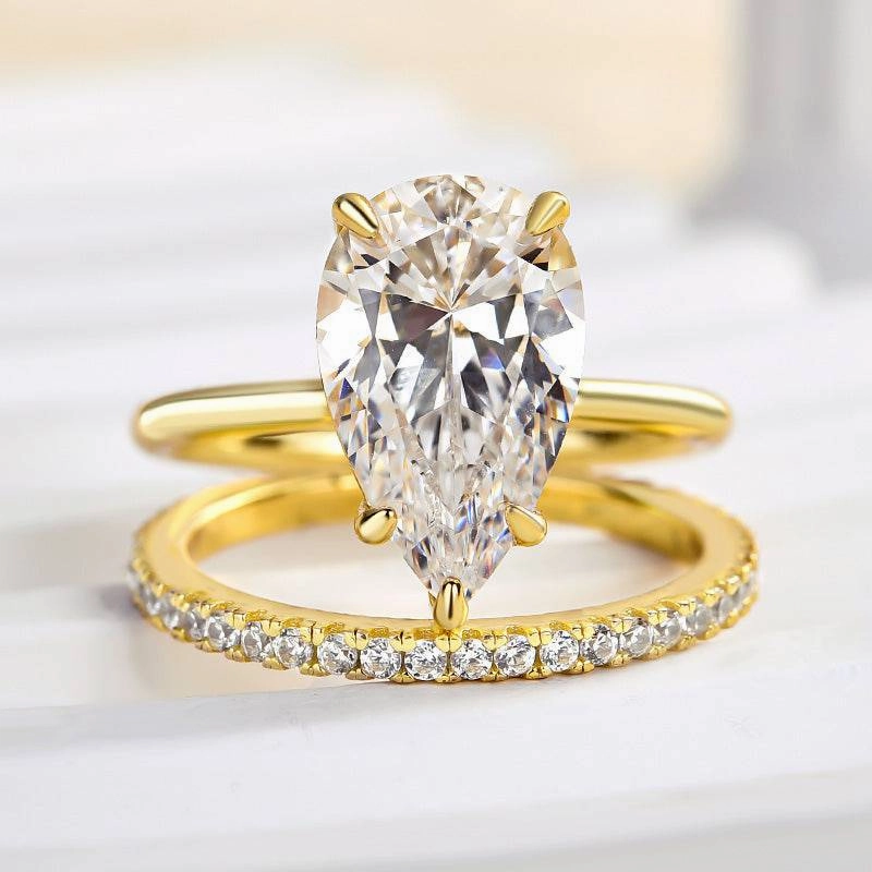 Louily Excellent 3.5Ct Pear Cut Wedding Ring Set In Sterling Silver Dainty Touch Quiet Grace