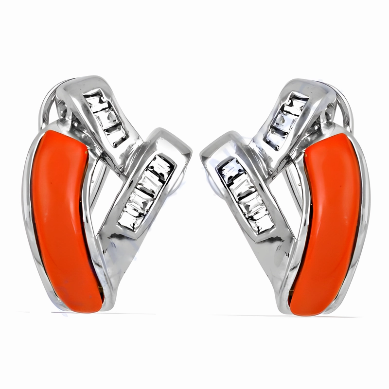 Sparkling Accent Artistic Jewelry Graceful 925 Silver Coral Cubic Zirconia Earrings - Elegant CZ Jewelry