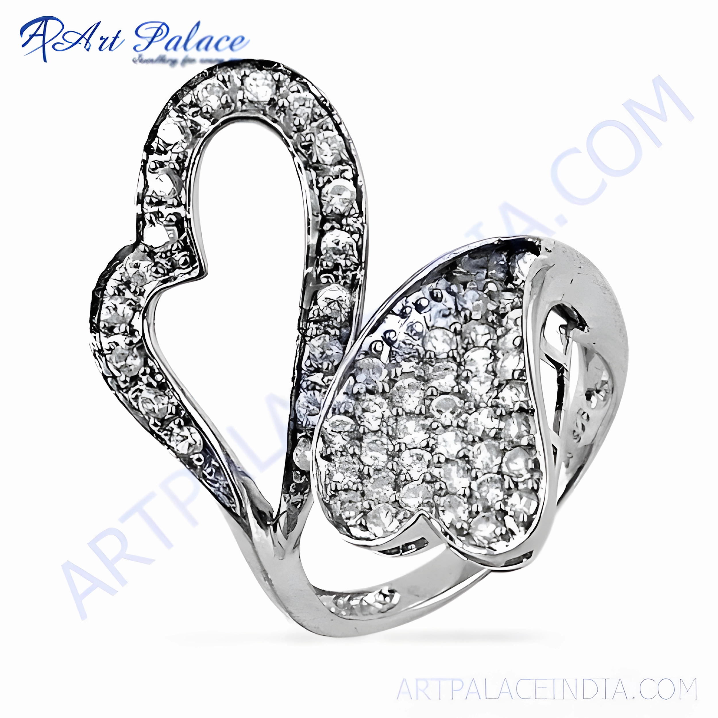 Graceful Dual Heart Style Cubic Zirconia Gemstone 925 Sterling Silver Ring Timeless Accessory Exclusive Style