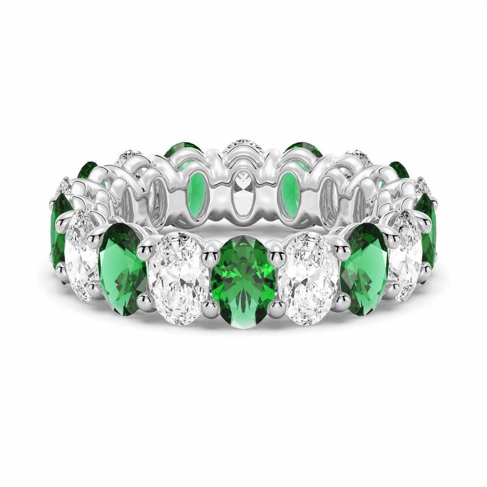 Monochrome Mood Fashion Accessories 6.6 CT. Lab Grown White Sapphire with  Green Emerald Gemstone Band