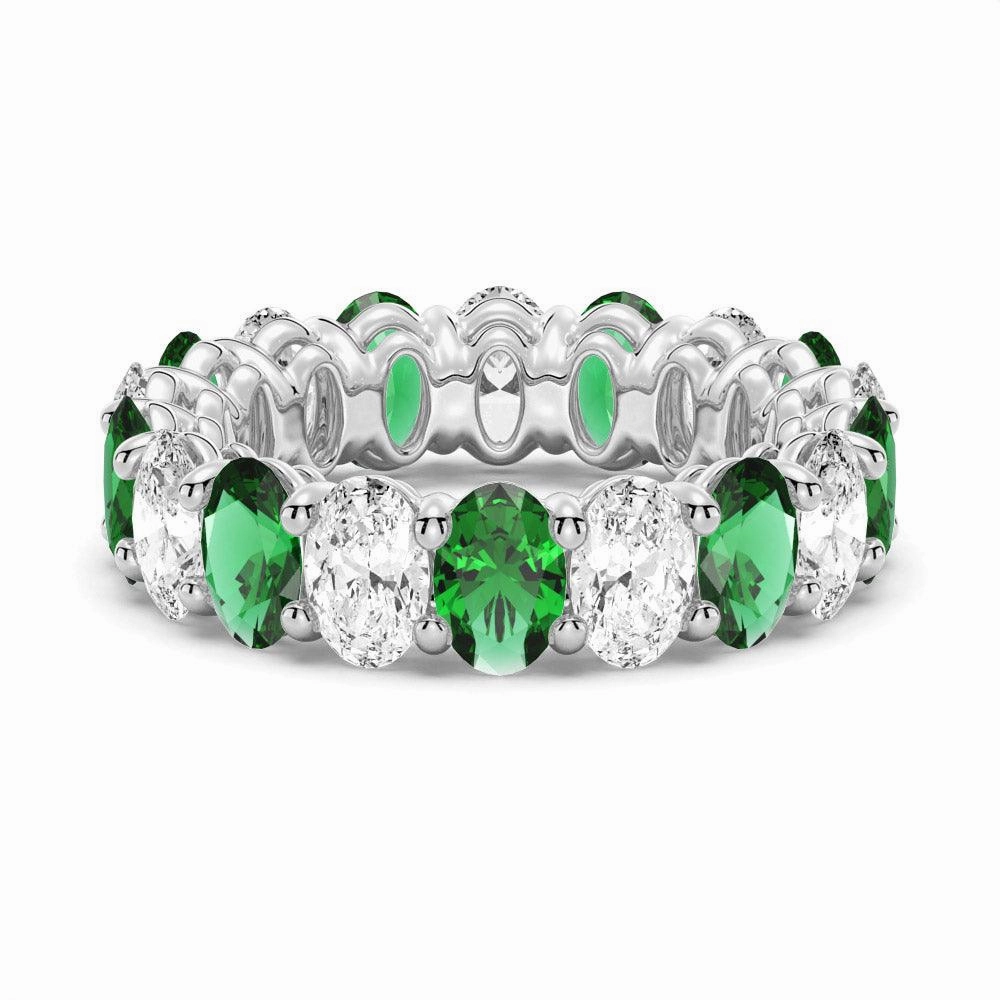 Chic Outfit Pure Accent 6.6 CT. Lab Grown White Sapphire with  Green Emerald Gemstone Band