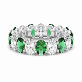 6.6 CT. Lab Grown White Sapphire with  Green Emerald Gemstone Band Dazzle Factor