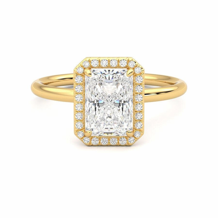 Brilliant Sparkle Chic piece Radiant Cut Halo Moissanite Engagement Ring with Hidden Anniversary Stone Accent