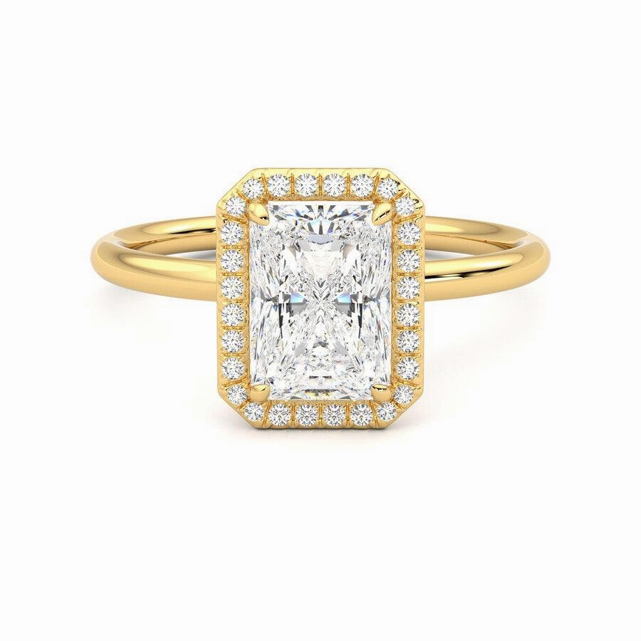 Refined Accessory Handcrafted Accent Radiant Cut Halo Moissanite Engagement Ring with Hidden Anniversary Stone Accent