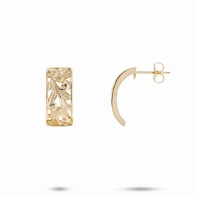 Safe Selection Hawaiian Heirloom Plumeria Hoop Earrings in Gold - 16mm