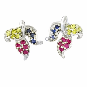 Vibrant Decoration Triangular Piece Graceful Multi Cubic Zirconia Silver Stud Earrings - 925 Sterling Silver CZ Earrings