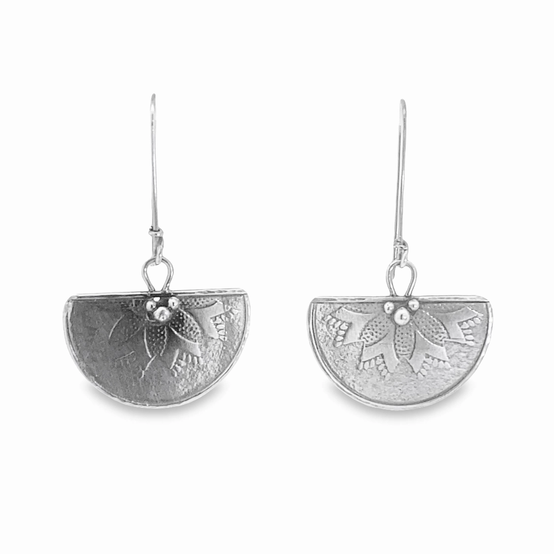 Sterling Silver Half Moon Patterened Earrings Glittering Adornment Sophisticated Embellishment