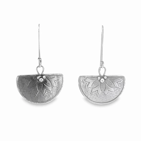 Sterling Silver Half Moon Patterened Earrings Glittering Adornment Sophisticated Embellishment