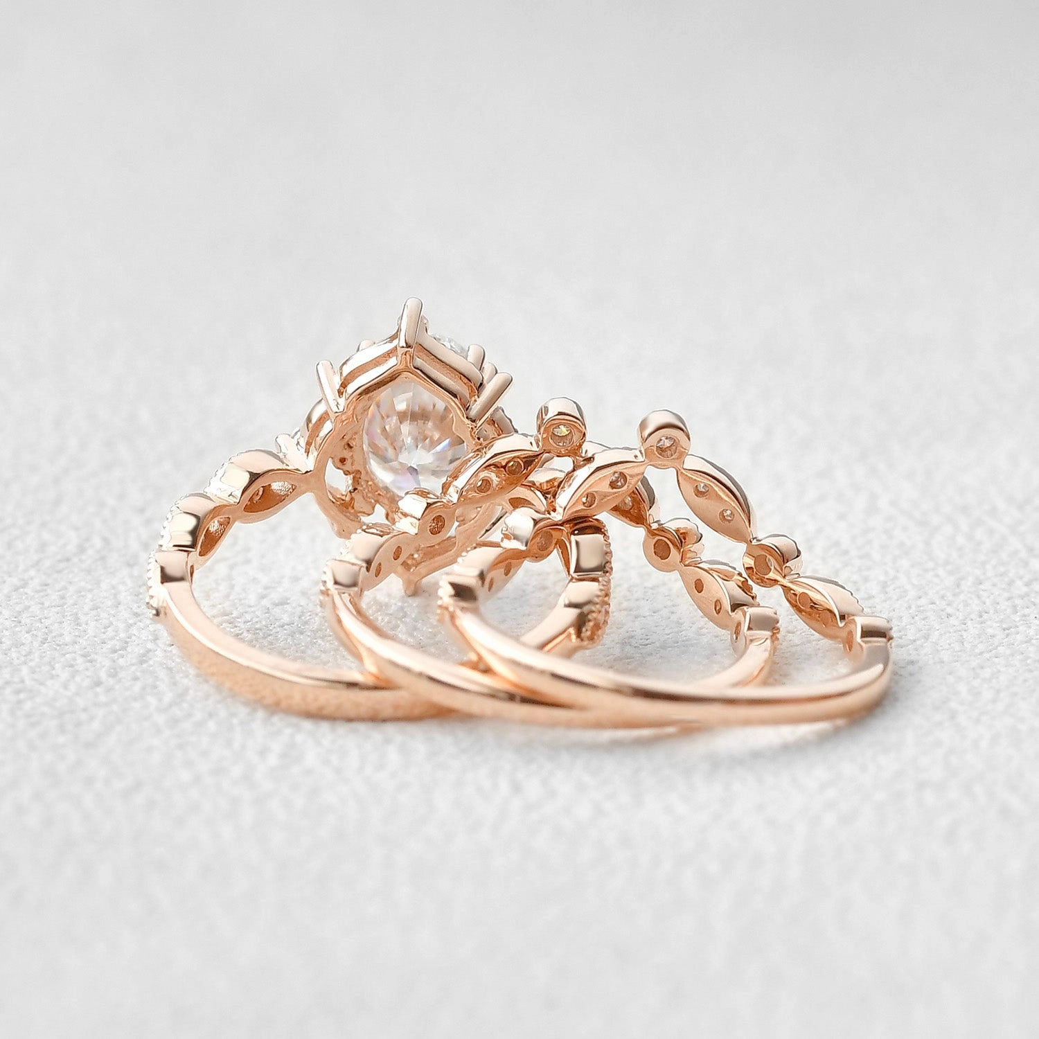 Sharp Silhouette 1.5ct Moissanite Vintage Inspired Ring Set 3pcs