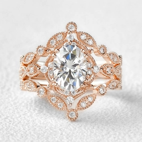 1.5ct Moissanite Vintage Inspired Ring Set 3pcs Vibrant Touch Pieces