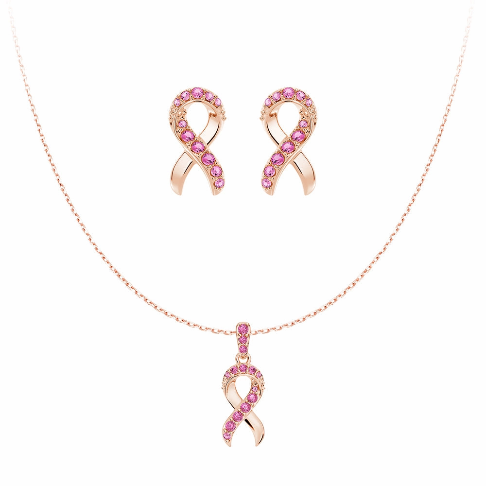 ??Faith Over Fear?? Ribbon Necklace & Earrings Set With Pav?? Pink Sapphires Spark Touch