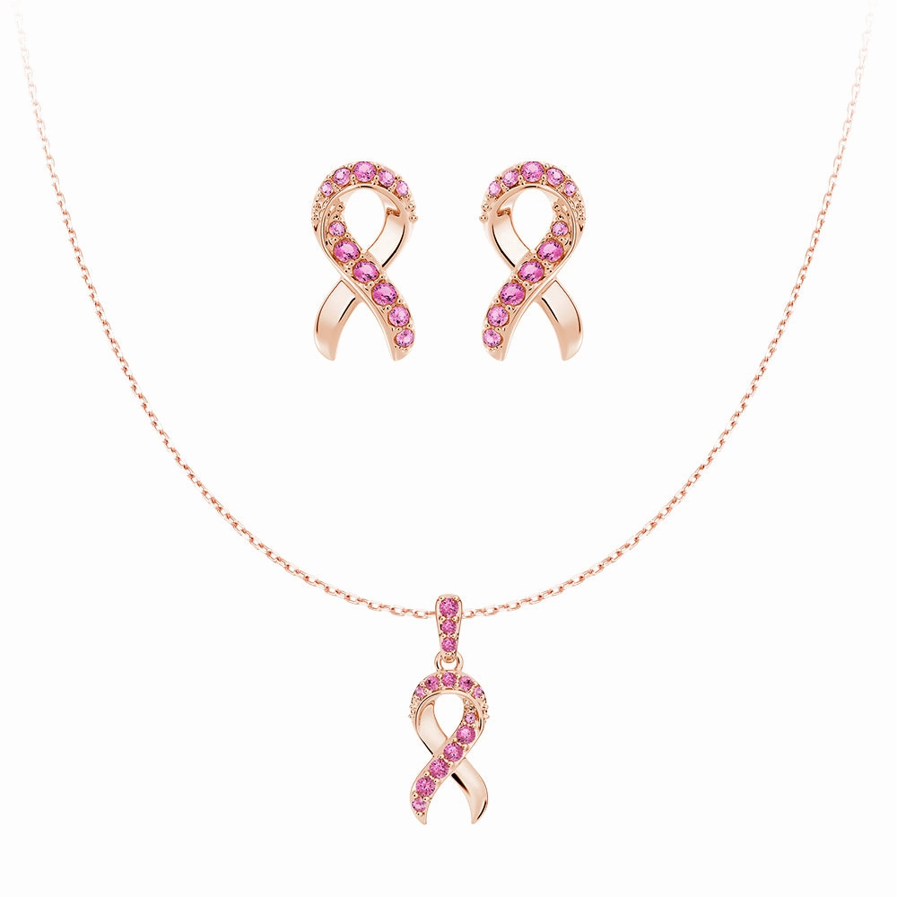 Refined Feature ??Faith Over Fear?? Ribbon Necklace & Earrings Set With Pav?? Pink Sapphires