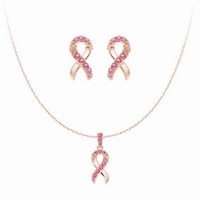 ??Faith Over Fear?? Ribbon Necklace & Earrings Set With Pav?? Pink Sapphires Shimmering Design