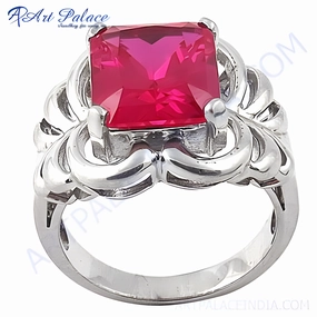 Delicate Pink Cubic Zirconia Gemstone Silver Ring - Designer Pink CZ Rings Ornate Mark Value Jewelry
