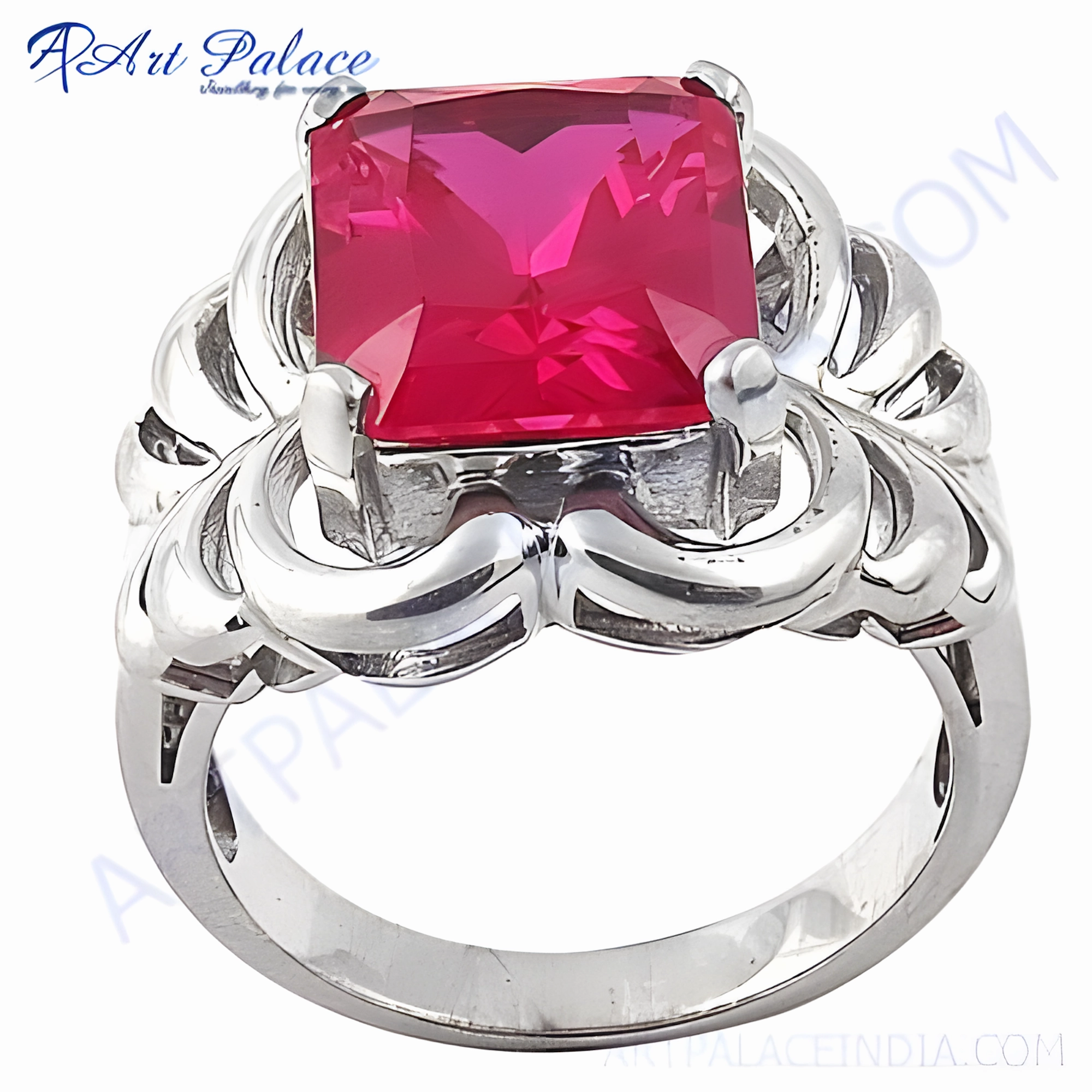 Delicate Pink Cubic Zirconia Gemstone Silver Ring - Designer Pink CZ Rings Ornate Mark Value Jewelry