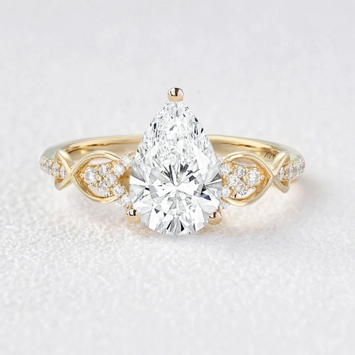 Victorian Infinity Pear Shaped Lab Grown Diamond Twisted Shank Ring Pure Brilliance Perfect Match
