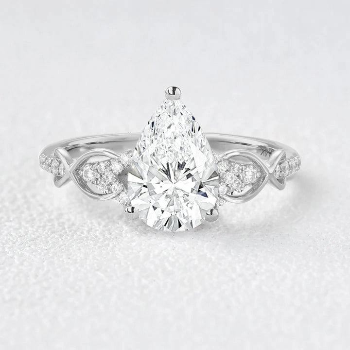 Star Detail Victorian Infinity Pear Shaped Lab Grown Diamond Twisted Shank Ring