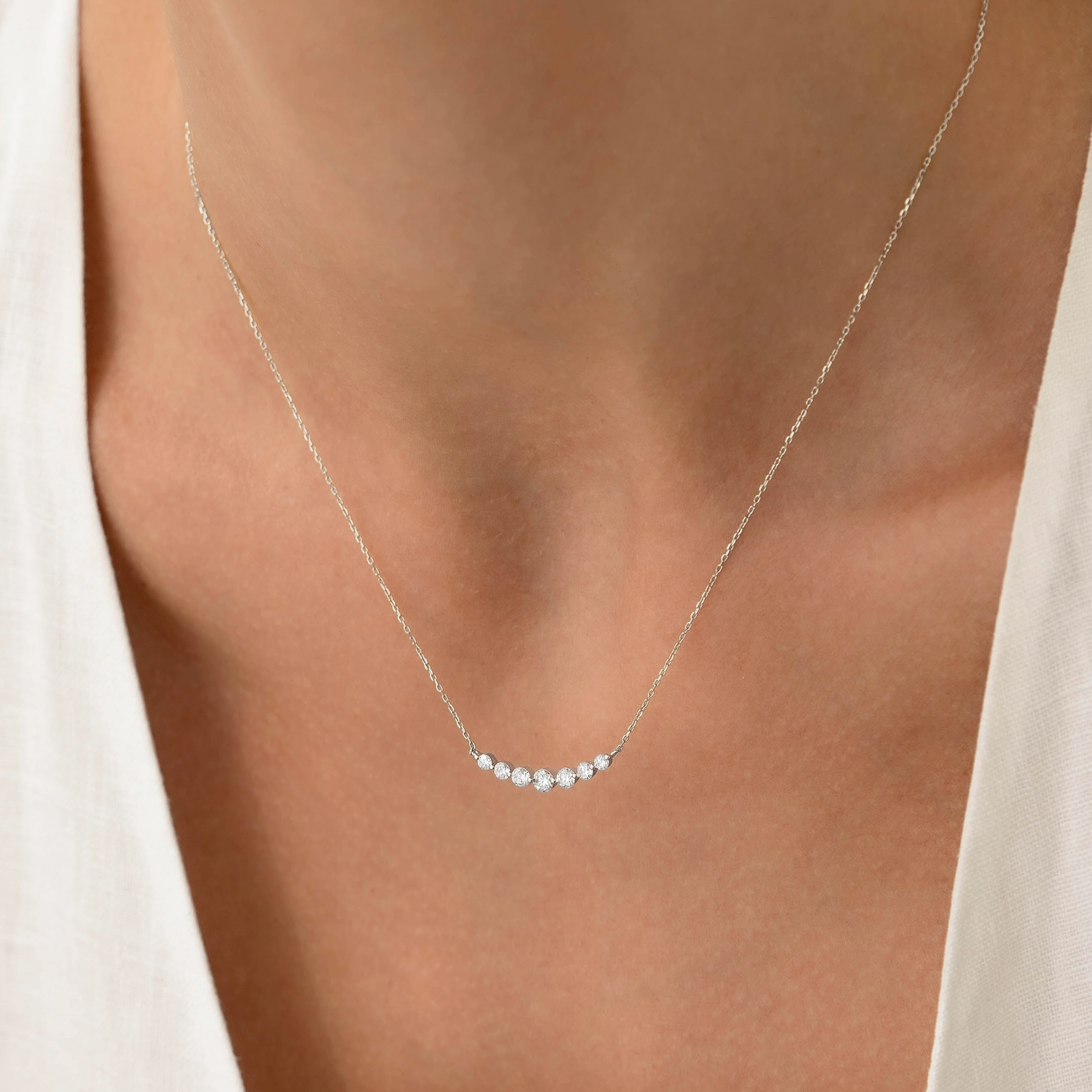 Cultural Item Artistic Accessory Graduated Diamond Necklace White Gold - Caterina