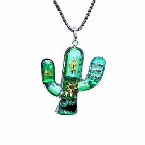 Statement Ready Feminine Light Green Cactus Necklace Unique Desert-Inspired Pendant