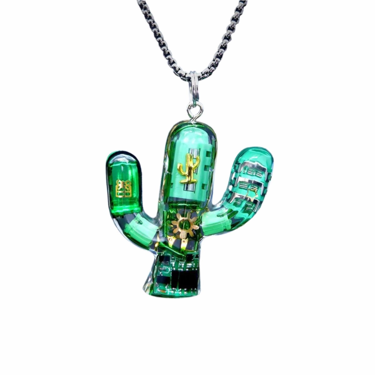 Statement Ready Feminine Light Green Cactus Necklace Unique Desert-Inspired Pendant