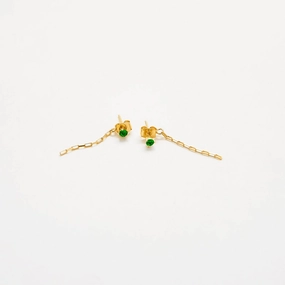 Instant Edge Green CZ Chain Jacket Earrings