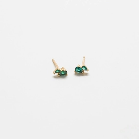 Green CZ Double Teardrop Stud Earrings Glittering Details Gleaming Gem