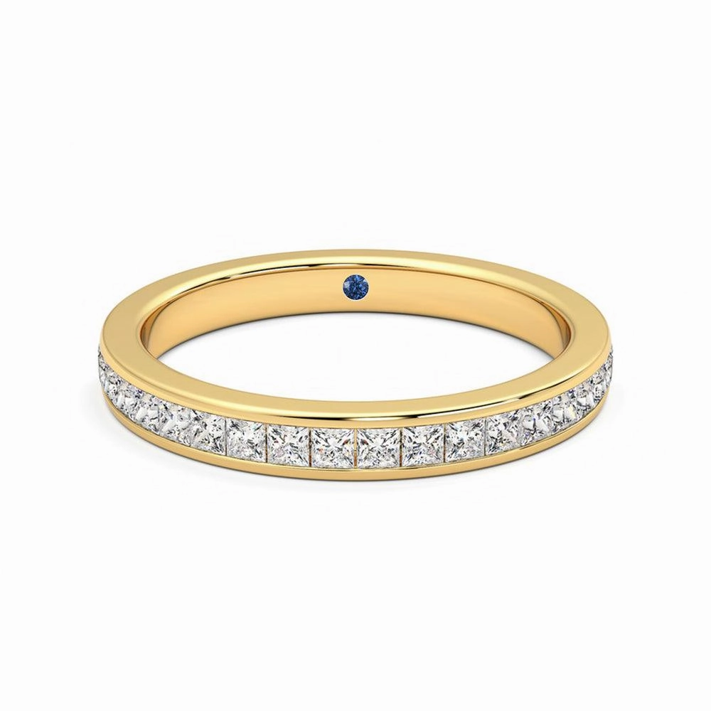 Allure Factor Half Eternity Channel Set Princess Cut Moissanite Wedding Band with Anniversary Stone Accent