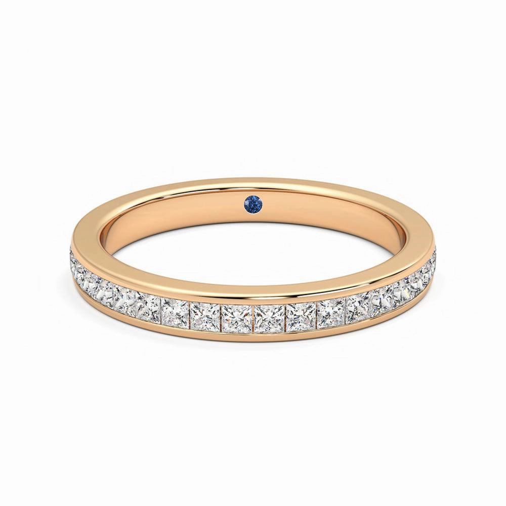 Half Eternity Channel Set Princess Cut Moissanite Wedding Band with Anniversary Stone Accent Shiny Treasures Luxury Fashion