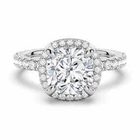 Refined Pieces Half Eternity Cushion Cut Moissanite Halo Engagement Ring