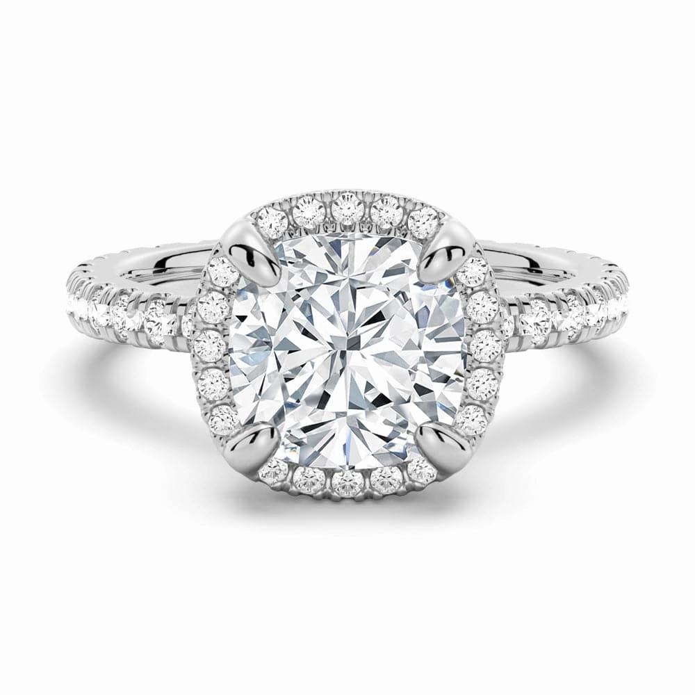 Half Eternity Cushion Cut Moissanite Halo Engagement Ring Festive Outfit