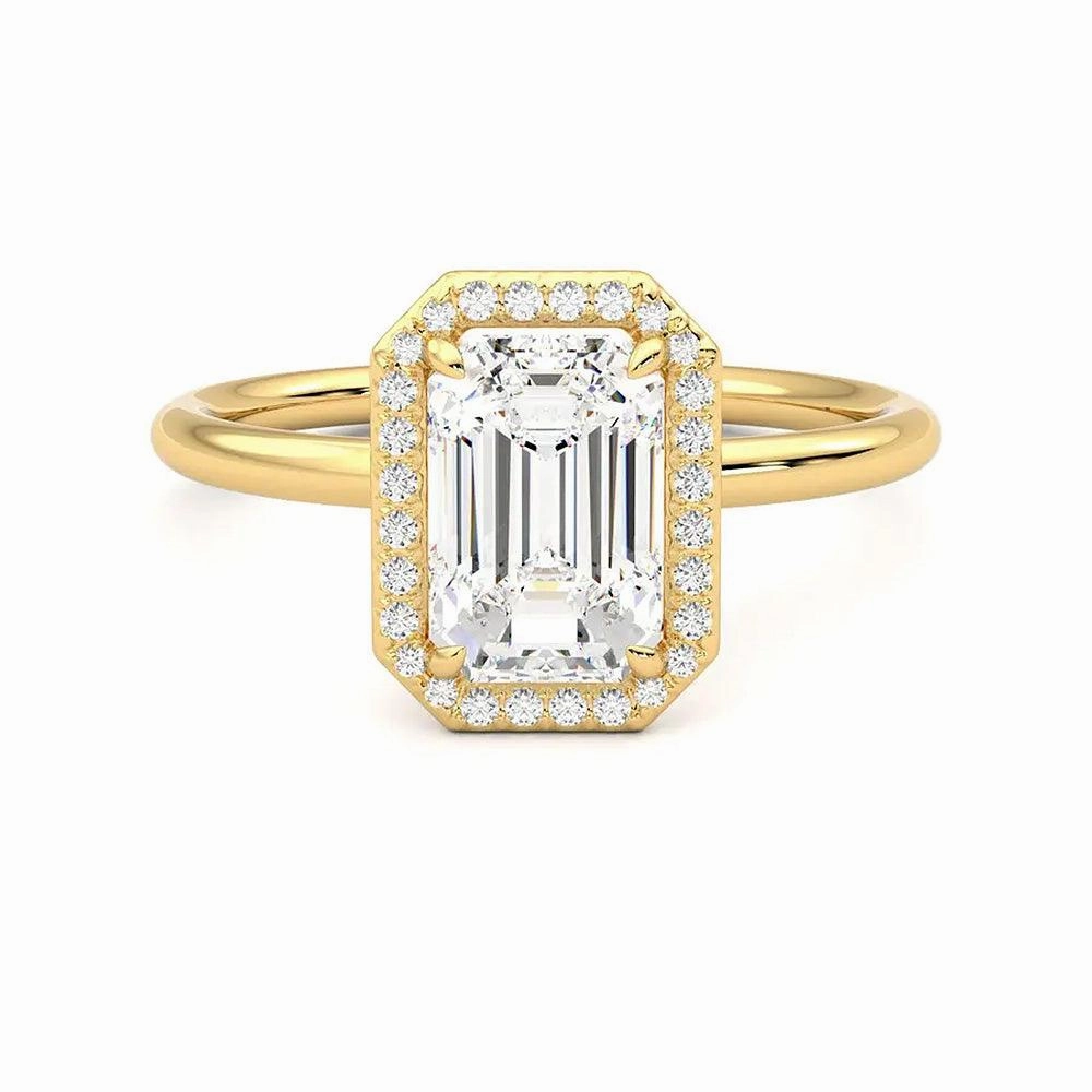 Halo Emerald Cut Moissanite Engagement Ring with Hidden Anniversary Stone Accent Sparkle Mood Fall Vibes
