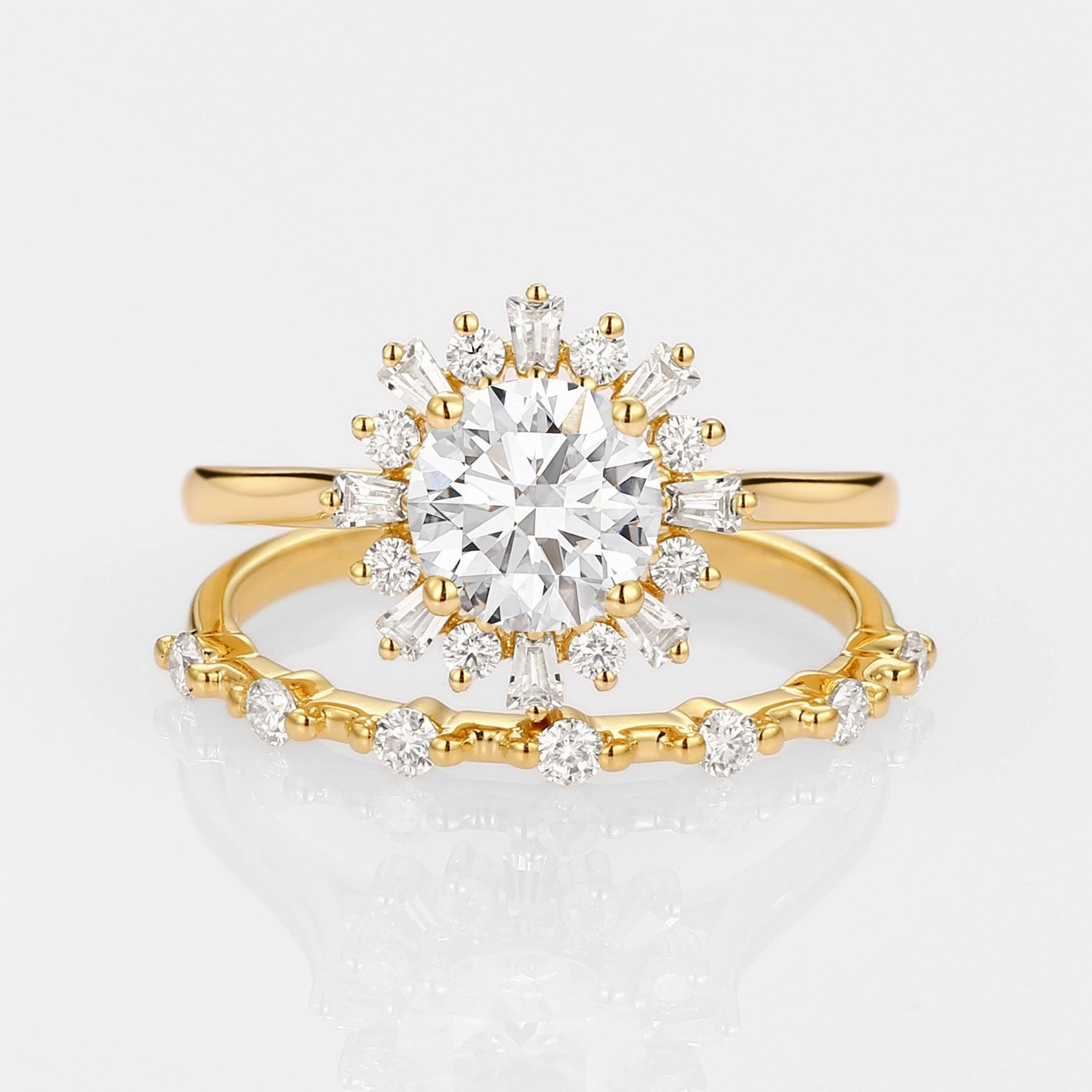 Sophisticated Touch Classic Pop Halo Floral Round Lab Grown Diamond Ring Set 2pcs - Sol